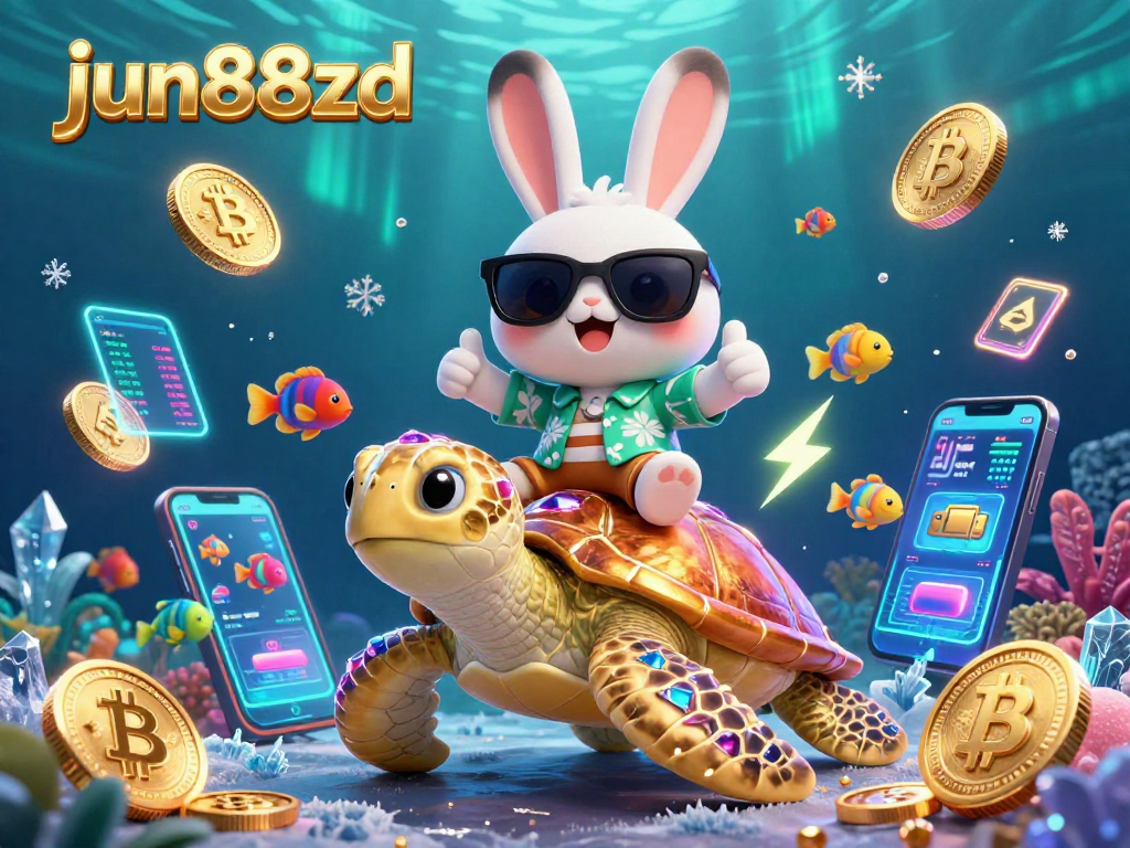 Play exciting games at jun88zd, featuring a lucky rabbit and golden turtle in a rich casino scene.