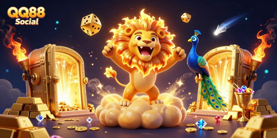 Engage with QQ88 Social's vibrant casino universe featuring golden treasures and characters.