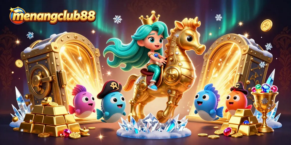 Experience adventure games at menangclub88 with a mermaid princess exploring a treasure-filled scene.