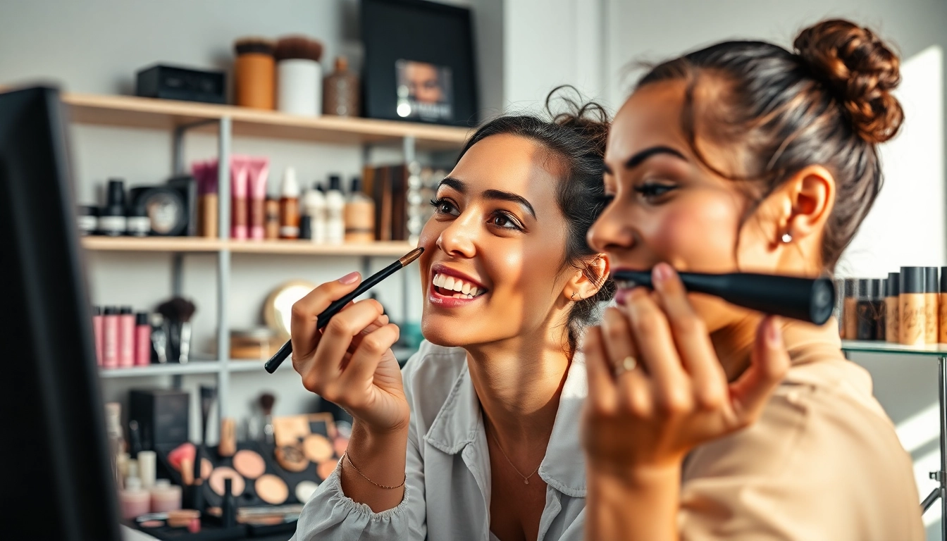 Expert demonstration at Iver Academy showcasing vibrant makeup techniques and products.