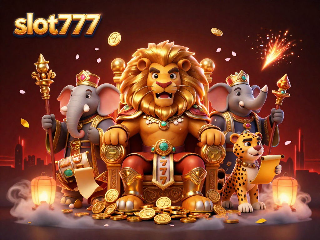 Experience the excitement of slot777 with dynamic reels featuring vibrant game symbols and celebratory fireworks.