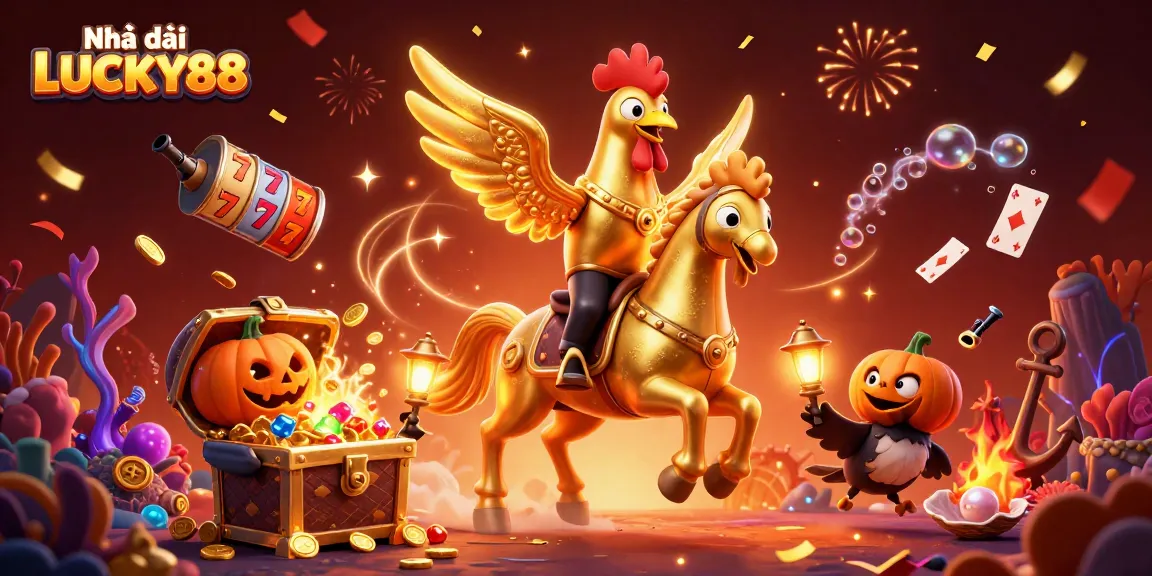 Join the excitement at Nhà cái LUCKY88 with a vibrant 3D casino scene filled with dynamic gaming elements.