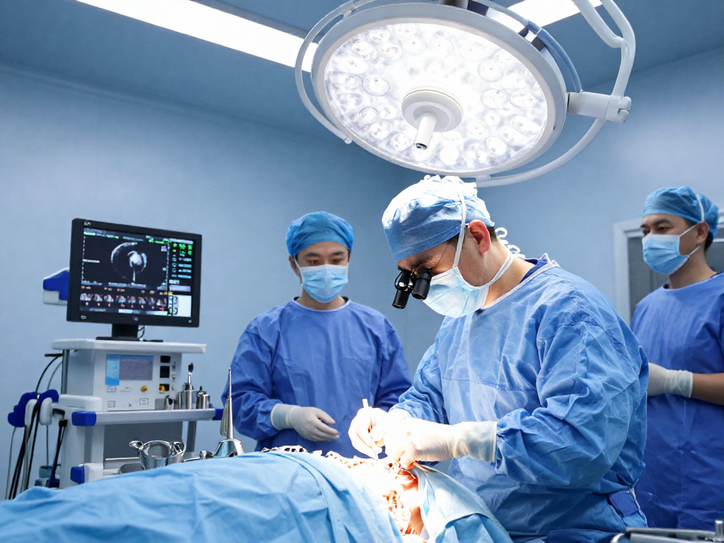 Dar kanal ameliyatı underway in a modern surgical theater, showcasing the precision and professionalism of spinal surgery.