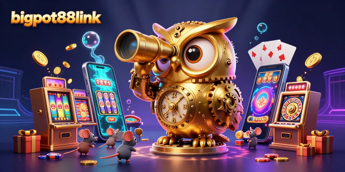 Win easily at bigpot88link with a vibrant casino scene featuring an owl and golden coins.