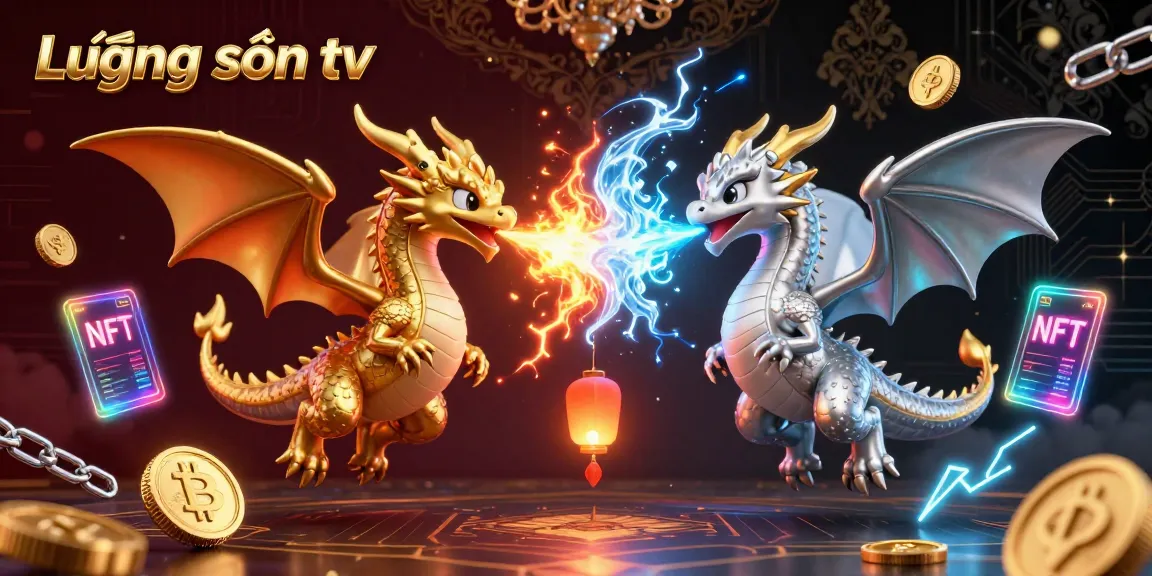 Lương sơn tv showcases exciting dragon duo amidst vibrant crypto elements in a captivating 3D illustration.
