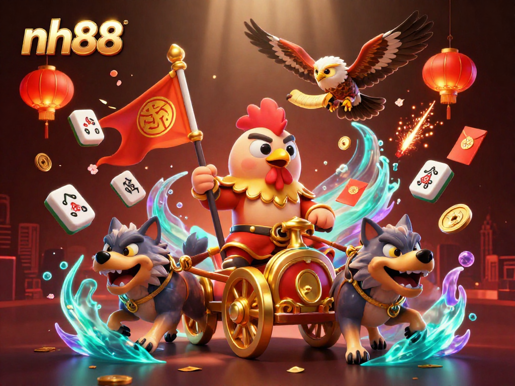 Experience thrilling moments at nh88 casino with a vibrant illustration featuring 3D characters and game elements.