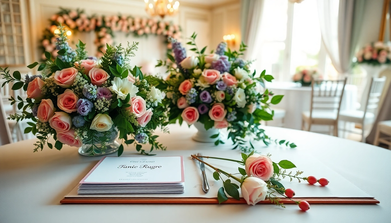 Professional setup of dc wedding planner materials with floral accents and elegant décor.