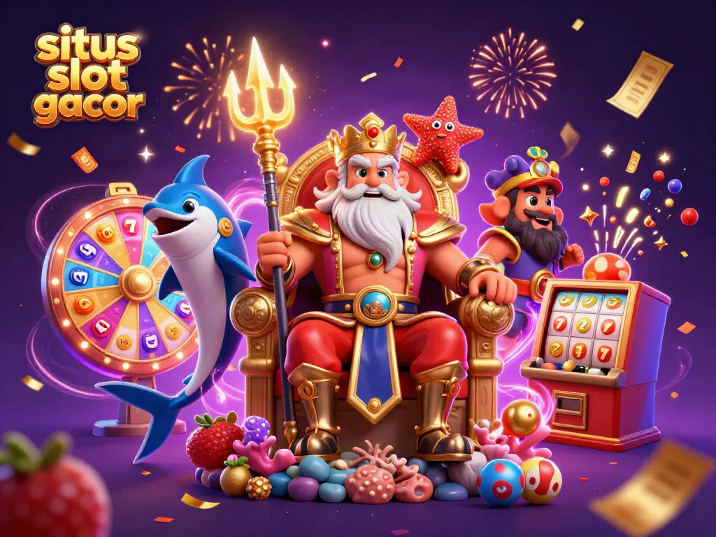 Experience excitement with situs slot gacor as Neptune and friends celebrate casino wins.