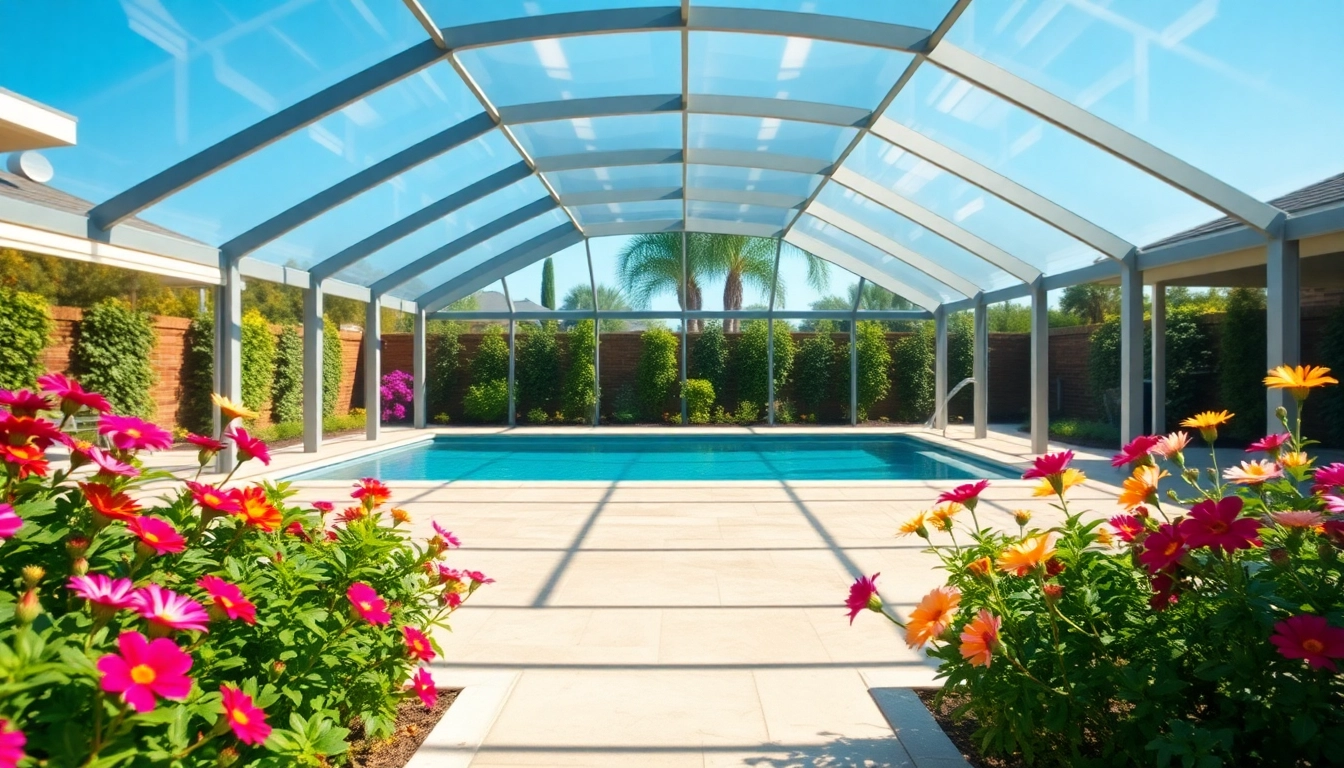 Elegant pool enclosure integrated within a serene backyard to enhance outdoor living.