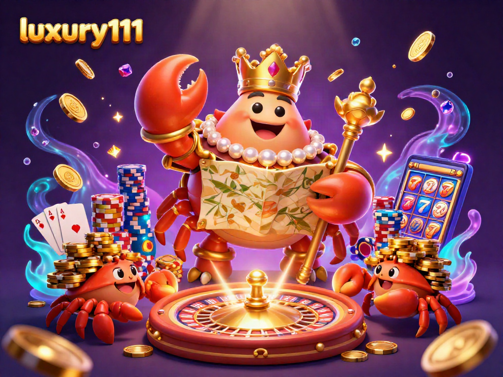 Experience the allure of luxury111 with a lavish casino scene featuring a golden crab emperor amidst riches.