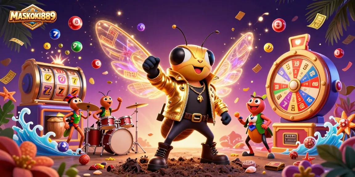 Experience the thrill of slots with MASKOKI889 as animated characters bring excitement and luck to life.
