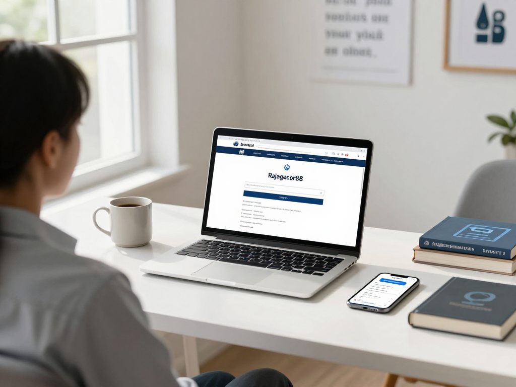 Accessing Rajagacor88 services easily via https://springshall.org/renting/ at a home office desk with a laptop and smartphone.