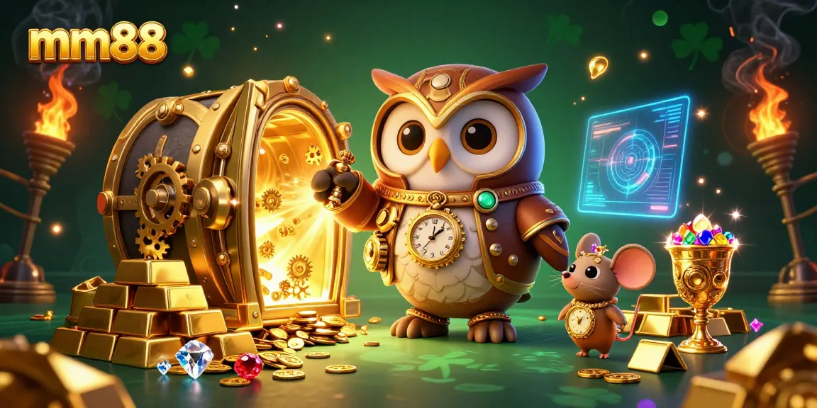 Win big at mm88 with a vibrant casino scene featuring the adventurous owl and dazzling treasures.