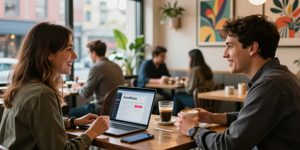 Connecting singles using the HundRoses app in a cozy café setting, engaging over coffee.
