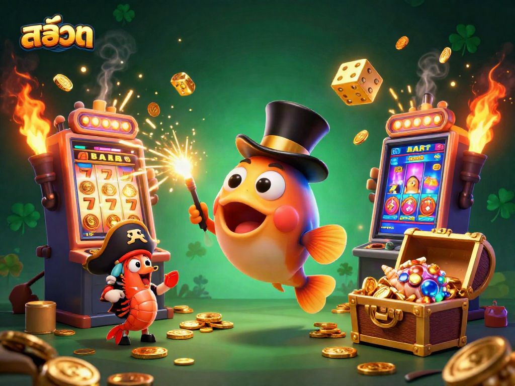 Experience thrilling สล็อต action with a vibrant underwater scene featuring an anglerfish, shrimp, and sea snail.