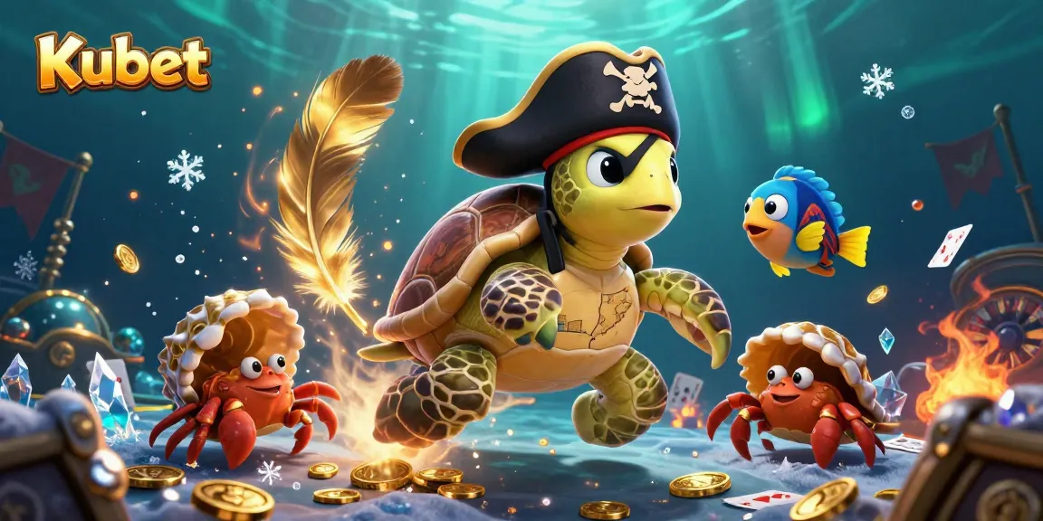 Kubet's pirate turtle navigates a treasure-filled live casino adventure, striking gold with gaming excitement.