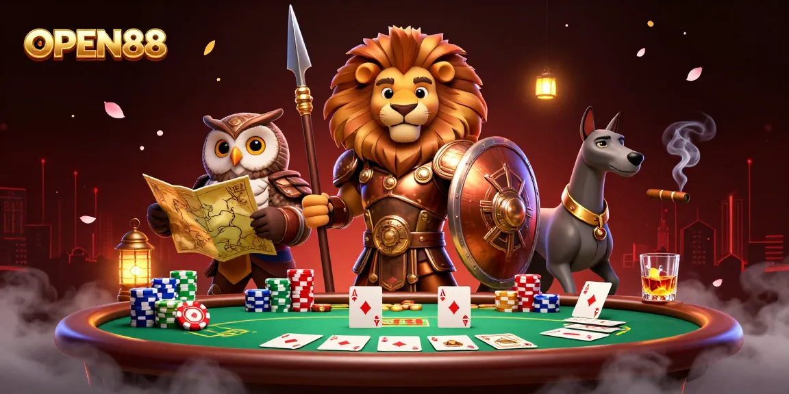 Experience thrilling poker action at OPEN88 with a heroic Spartan lion and dynamic gaming elements.