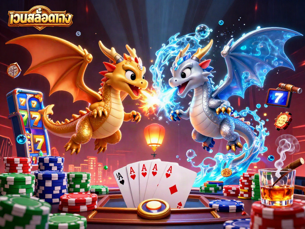 Experience thrilling slot adventures with เว็บสล็อตตรง in vibrant 3D artwork featuring dragons and casino elements.