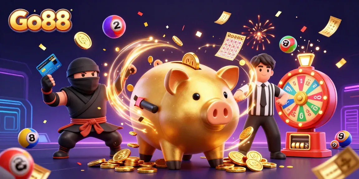 Engage in exhilarating gaming fun with Go88 as golden coins rain from the sumo wrestler!