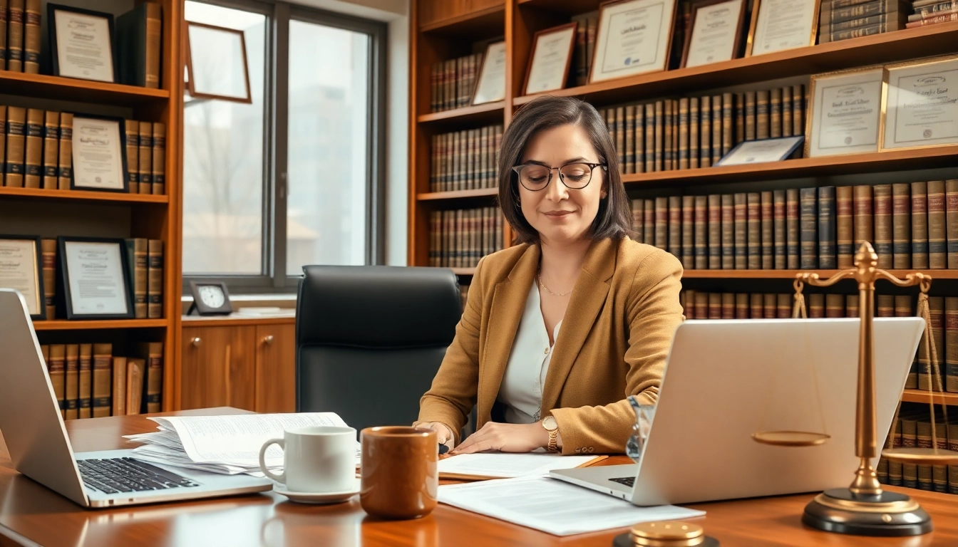 Stuart Divorce Lawyer consulting in a professional office, surrounded by legal documents and serene atmosphere.