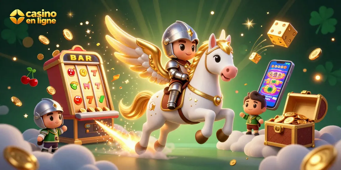 Jouez à un casino en ligne avec une illustration magique de cheval céleste et un jackpot éclatant.