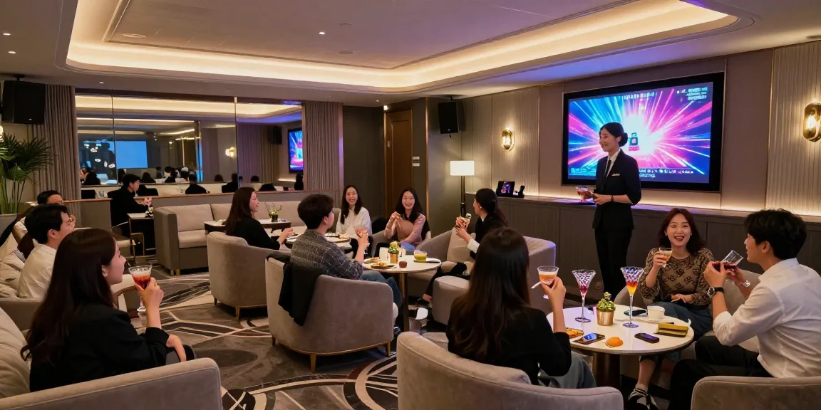 강남 쩜오의 고급스러운 분위기와 고객 서비스 제공 장면