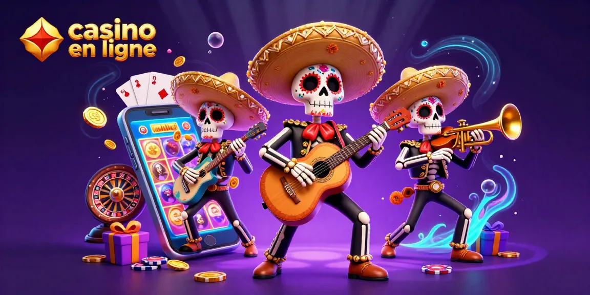 Découvrez le casino en ligne à travers une scène festive de mariachi, GPS et jeux d'argent entourés de richesse et d'énergie.