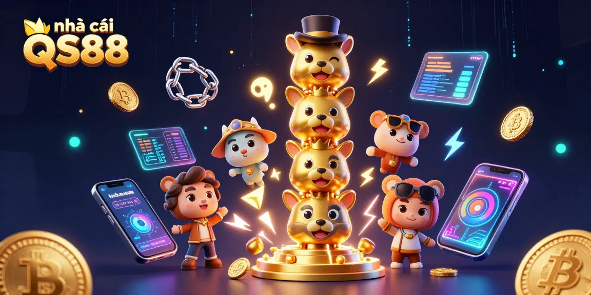 Engage in thrilling gameplay at nhà cái QS88 with vibrant casino elements and captivating crypto symbols.