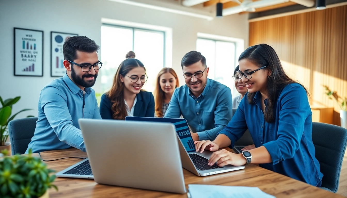 Shopify CRO experts collaborating over data visuals in a modern office setting.