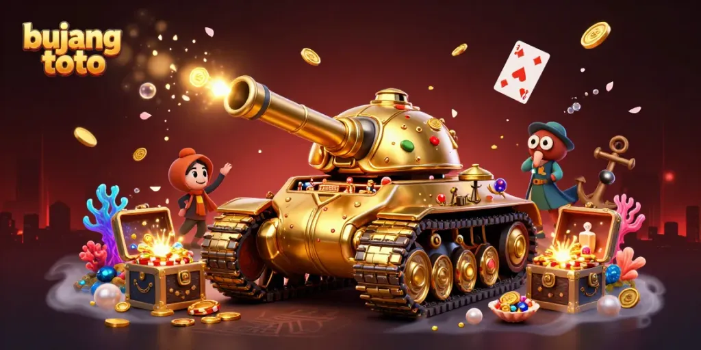 Engage with the thrilling world of bujang toto featuring a vibrant 3D cartoon casino tank filled with excitement and treasure.