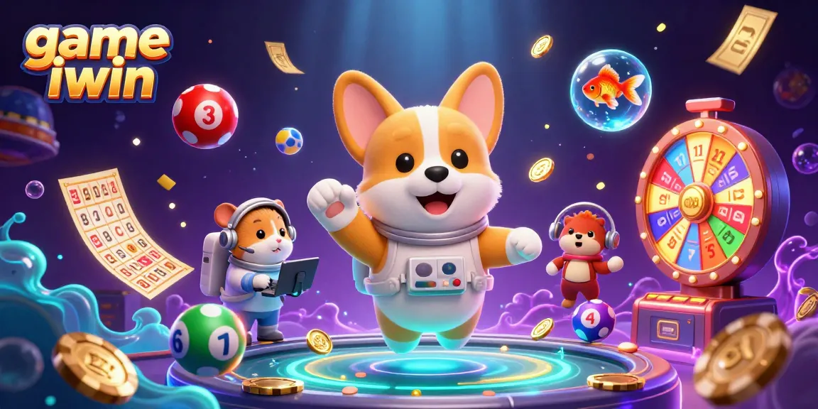 Engage with game iwin in a dynamic space casino scene featuring colorful lottery elements.