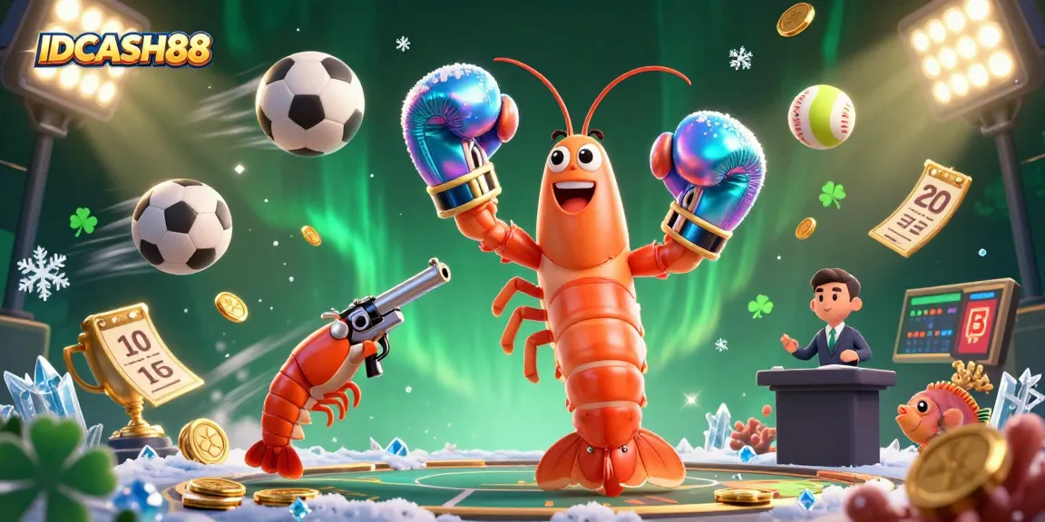 Engage with IDCASH88's energetic casino scene featuring dynamic sports elements and vibrant characters.