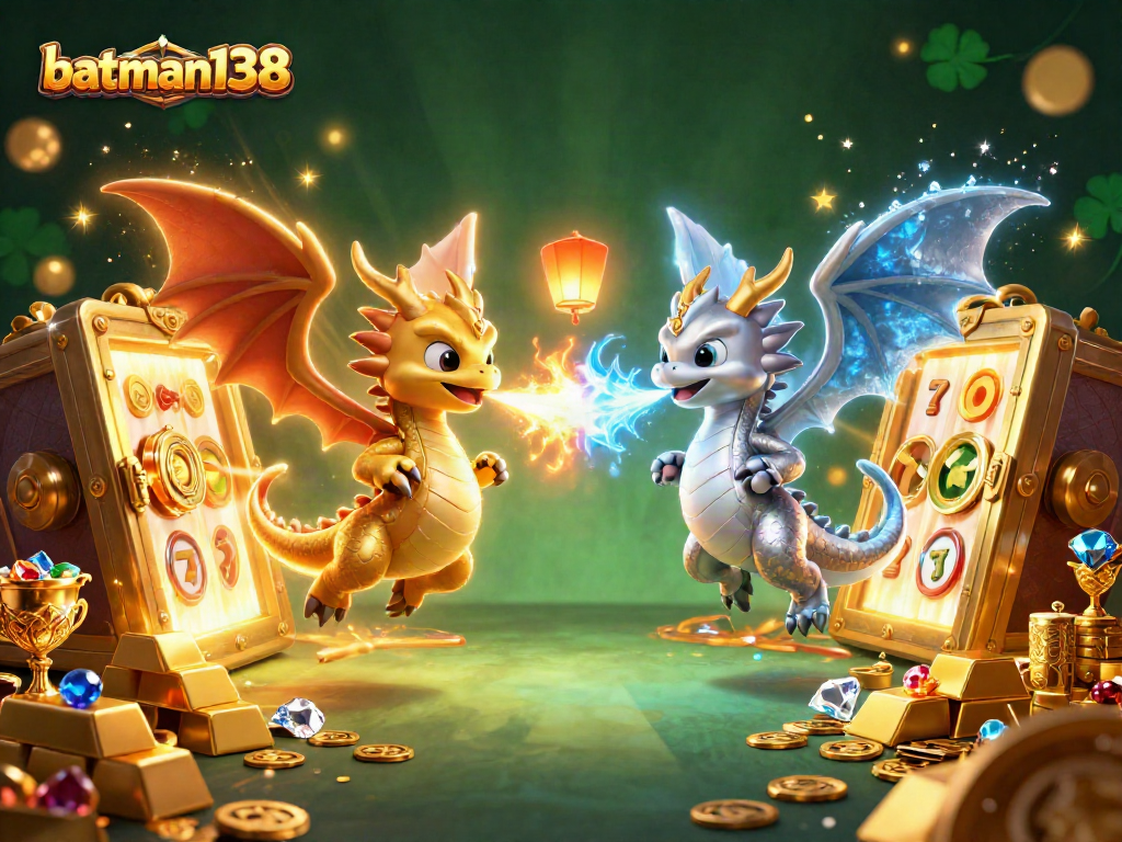 Unleash thrilling wins with batman138 in a vibrant gambling scene featuring dynamic 3D dragons.