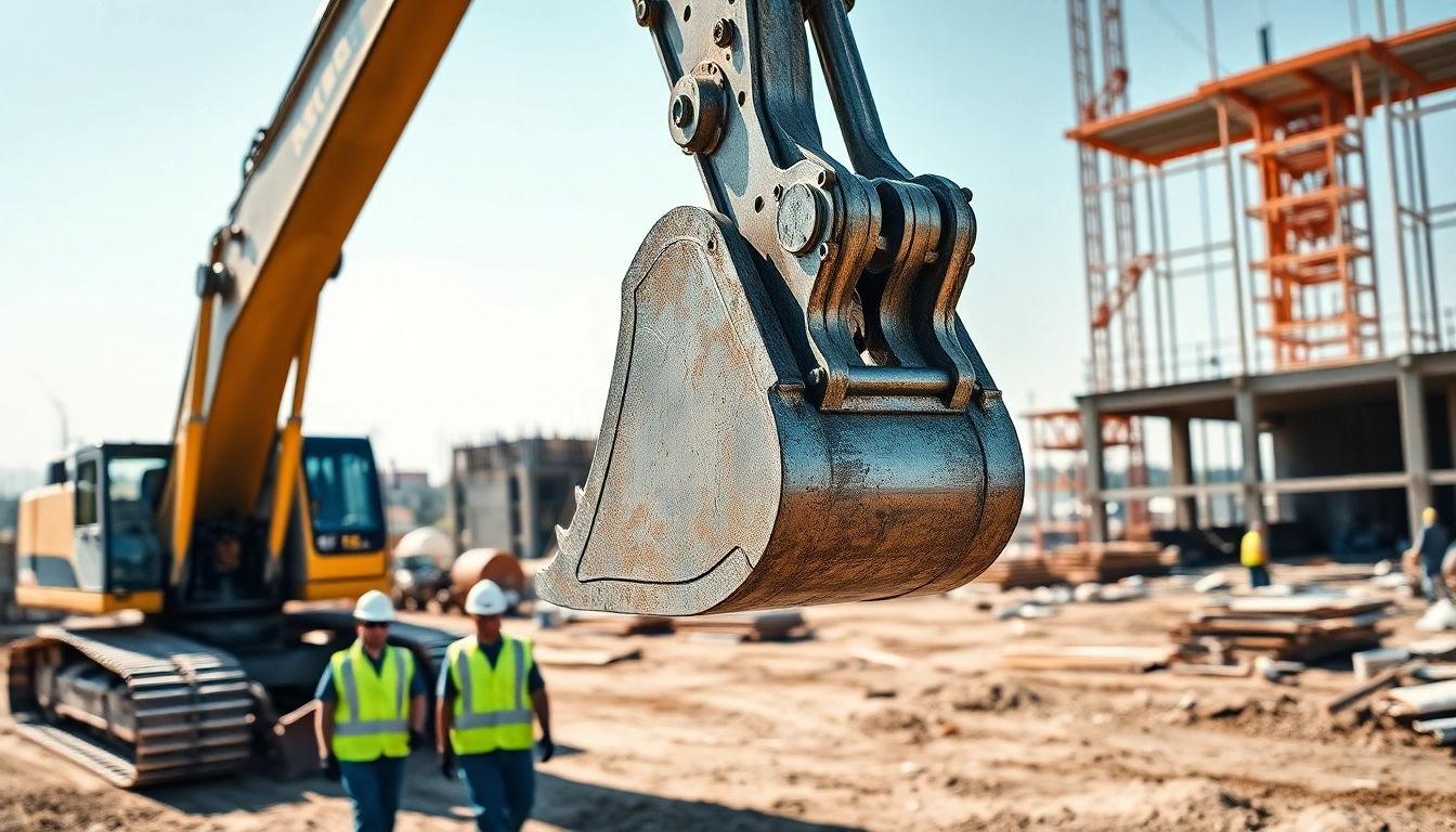 Excavator working on a construction site, highlighting its powerful hydraulic features and active labor.