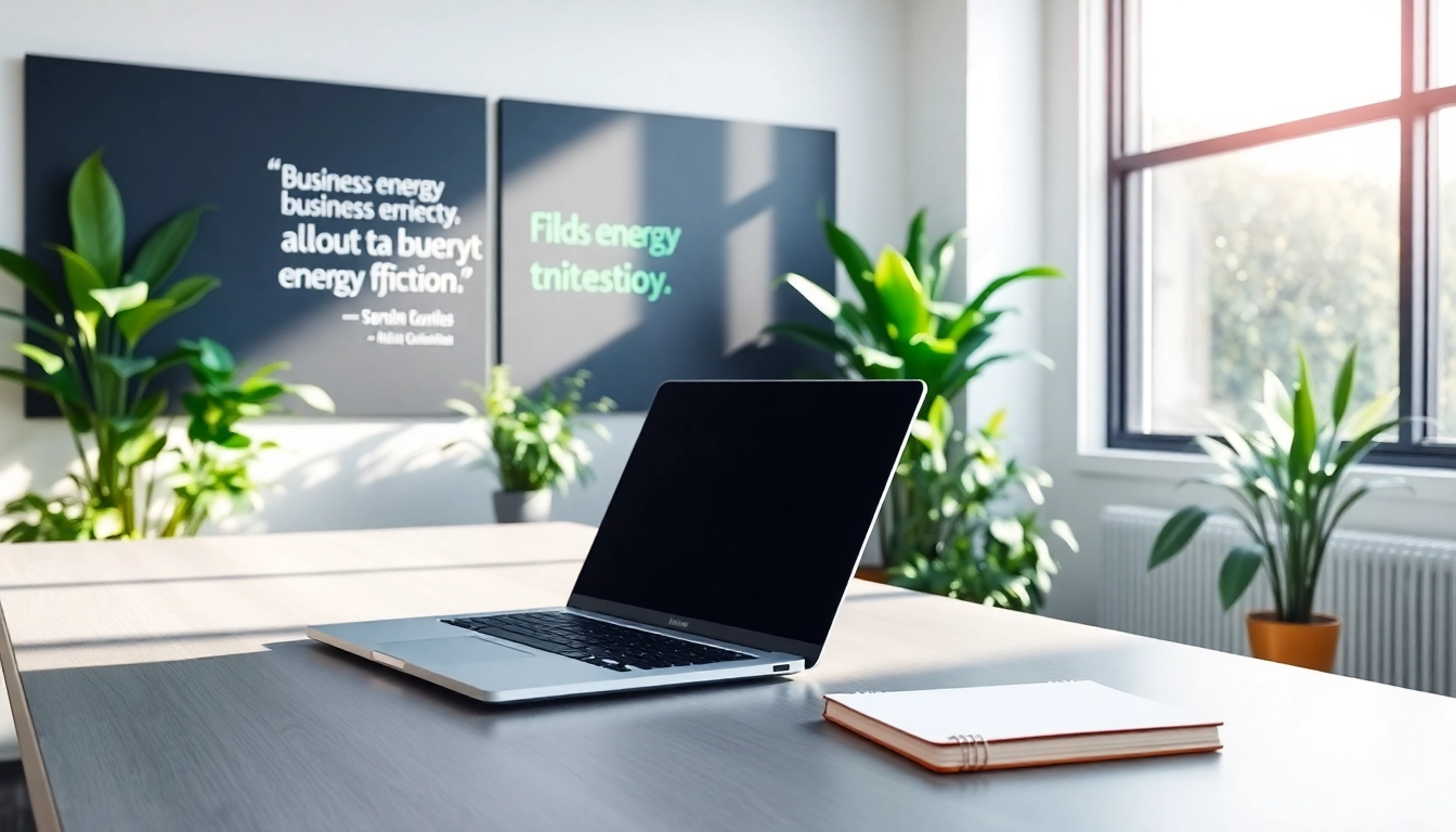 Showcasing business energy quotes in an inspiring workspace for energy efficiency.