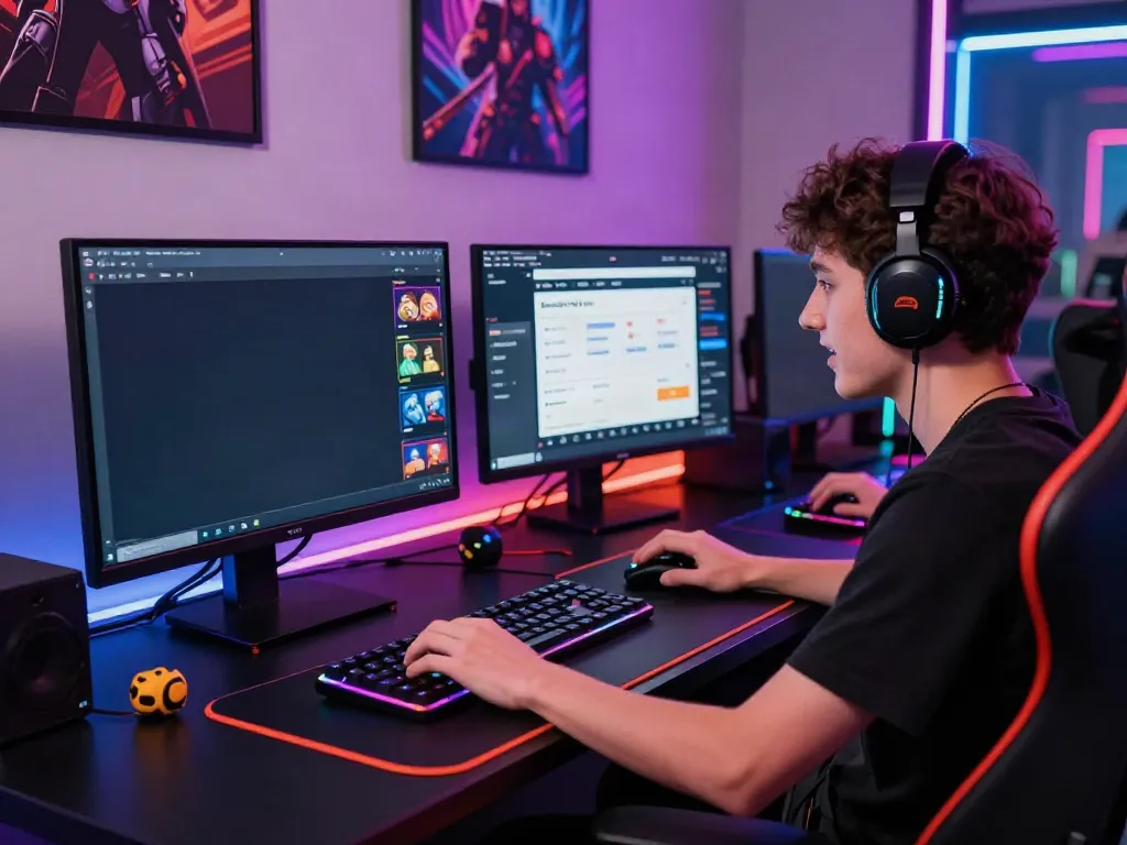 Engaged gamer using the bro138 platform on a modern gaming setup with interactive features.