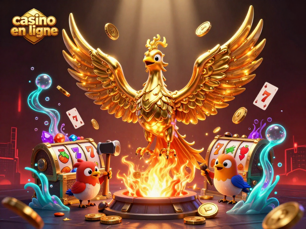 Activer le jeu au casino en ligne avec un phénix en or et des coffres remplis de joyaux.