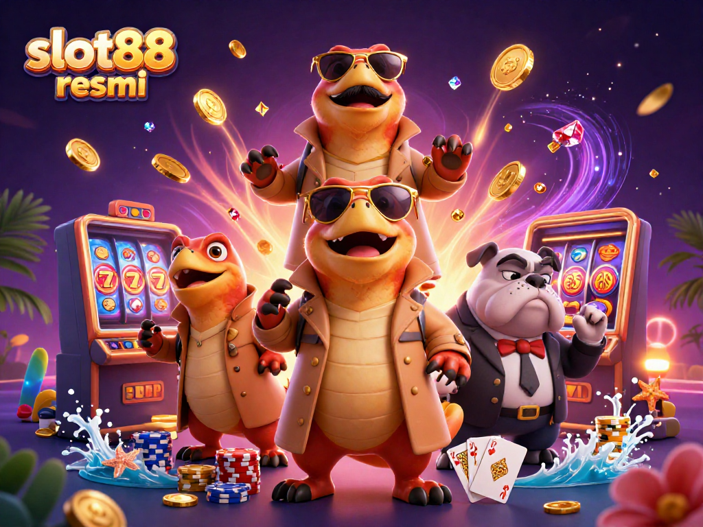 Spin and win big at slot88 resmi with exciting slot reels, colorful chips, and a dynamic casino scene.