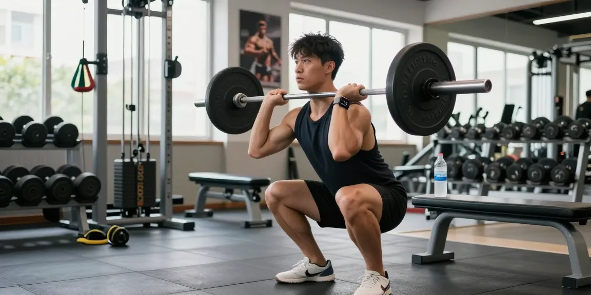 Prime Pharma Steroids workout moment with bodybuilder squatting in a modern gym