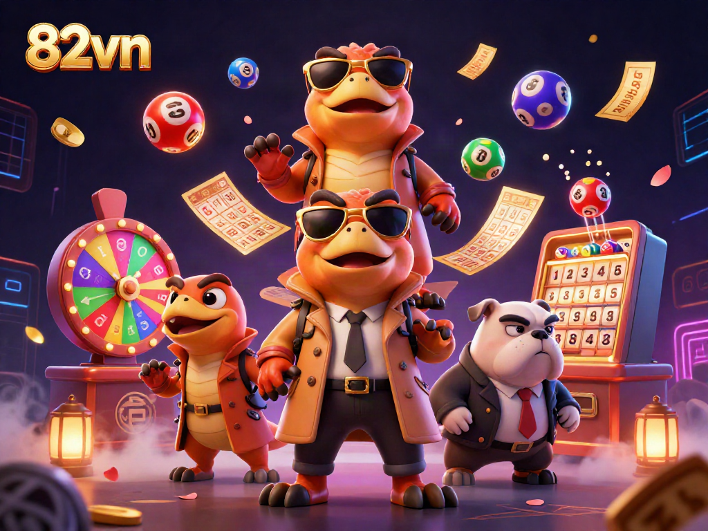 Join the fun at 82vn with this vibrant scene showcasing raptors in a trench coat at a casino!