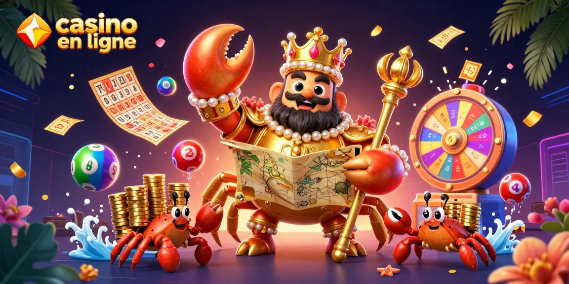 Analysez le casino en ligne avec un crabe impérial entouré de jeux dynamiques et de festivités palpitantes.