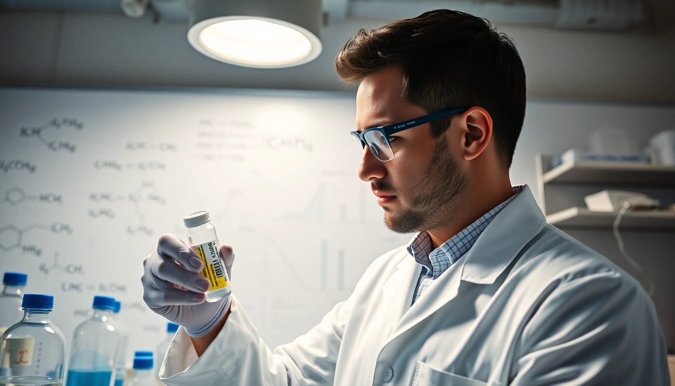 Researcher analyzing 5 amino 1mq in a modern laboratory setting.