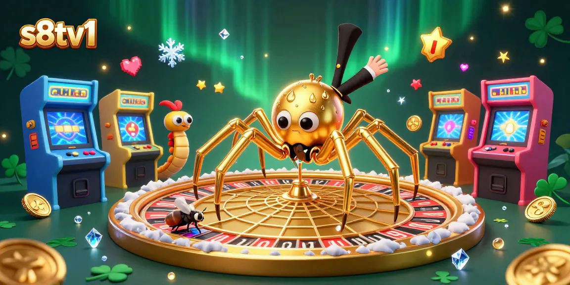 Engage in thrilling bets with s8tv1, a vibrant illustration of a spider and croupier in a casino scene.