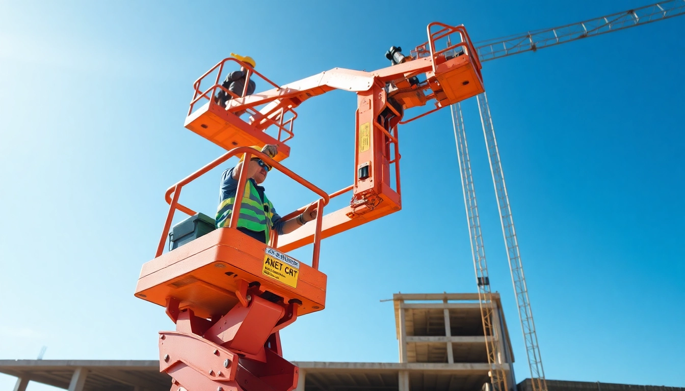 Operating a manlift at a construction site for safe high-access work.