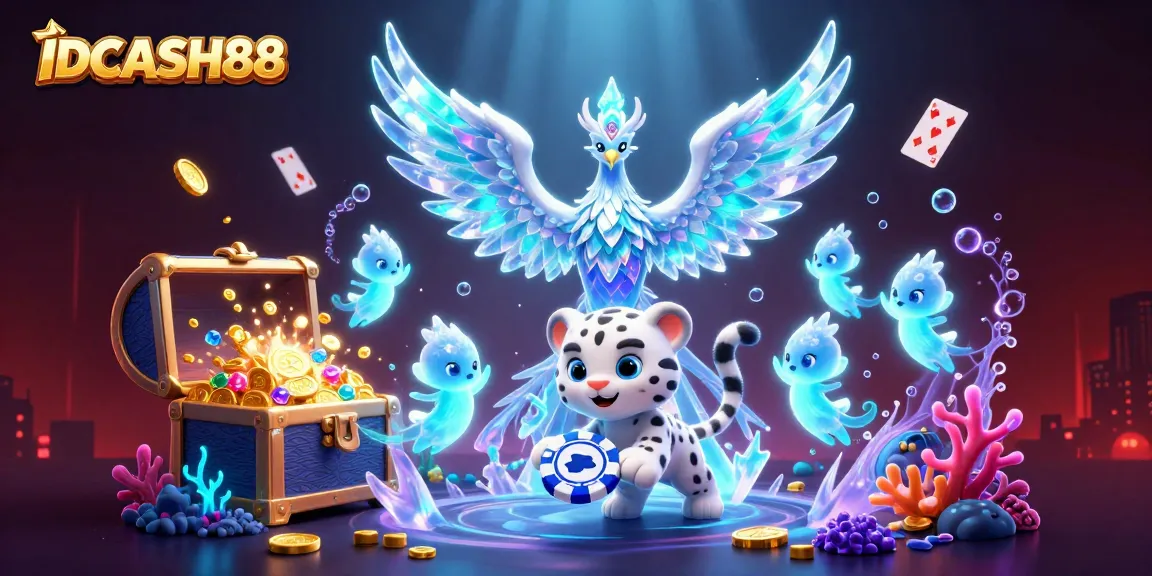 Engage in thrilling play at IDCASH88 with an enchanting scene featuring a phoenix and poker chip.