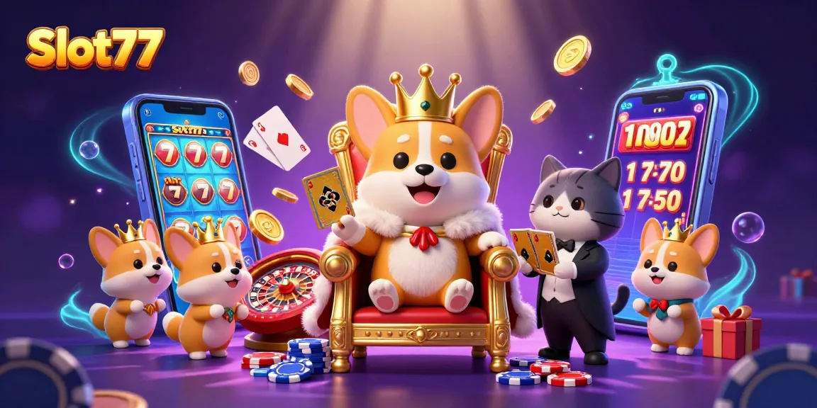 Slot77, nikmati permainan slot yang menarik dengan corgi kerajaan dan efek visual spektakuler.