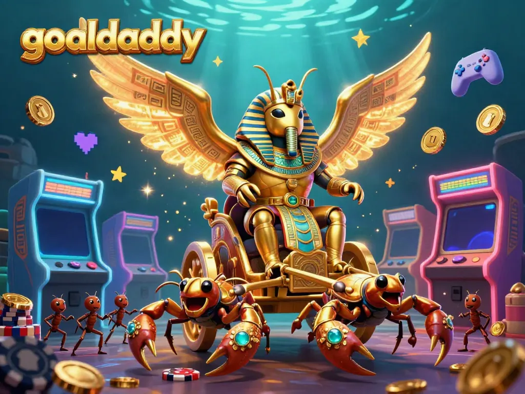 Experience the vibrant world of goaldaddy with a golden scarab beetle and dynamic gaming action.