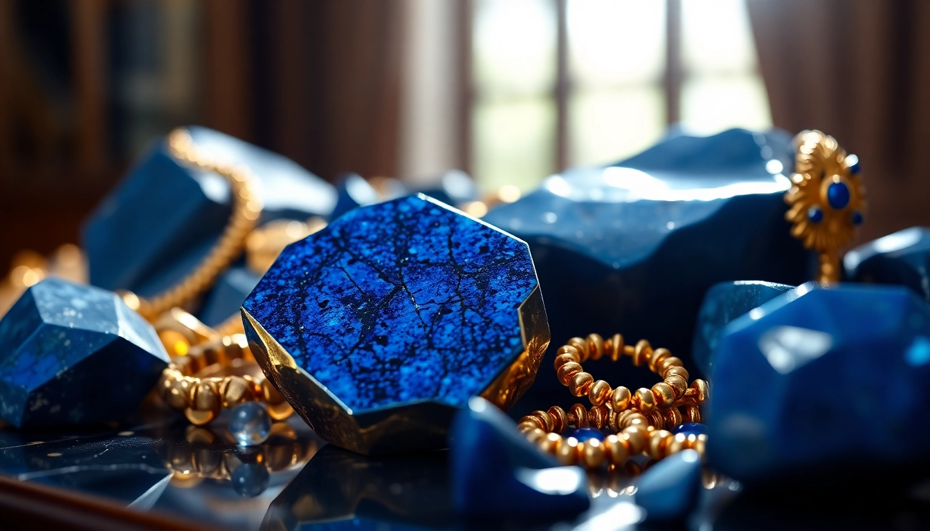 Lapislazuli Stein in einem eleganten Arrangement beleuchtet die Tiefe und den Glanz des edlen Minerals.