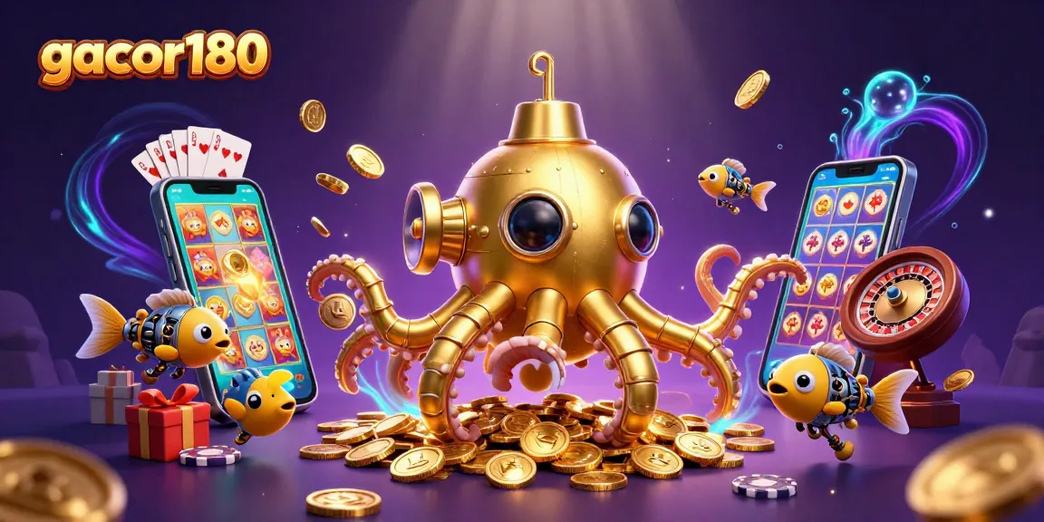 Gacor180 menampilkan kraken emas dan permainan slot yang menghidupkan suasana kasino