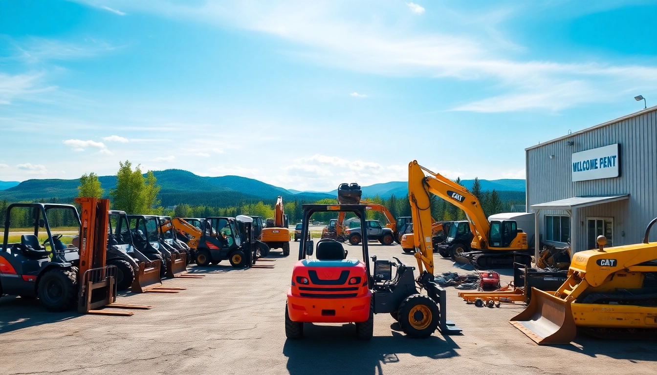 Discover Kalispell equipment rental options with various construction machinery in a vibrant rental yard.